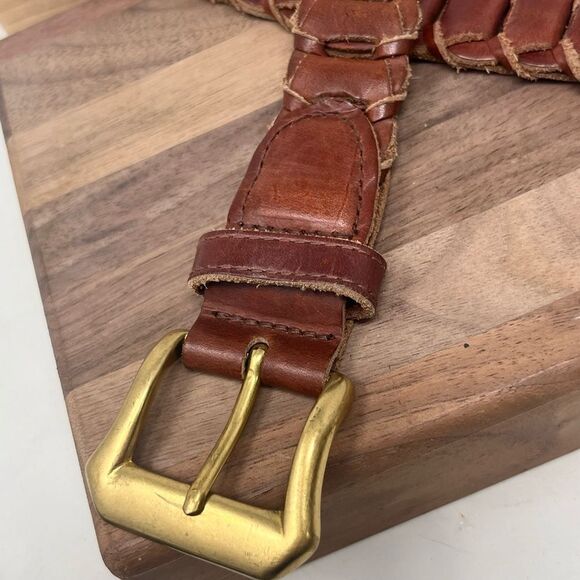 Vintage County Seat Braided Leather Solid Brass Buckle Belt Medium - Picture 9 of 11